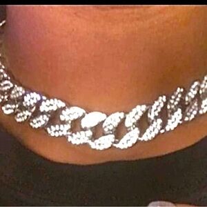 Elements iced out chain necklace diamond bling beautiful choker adjustable